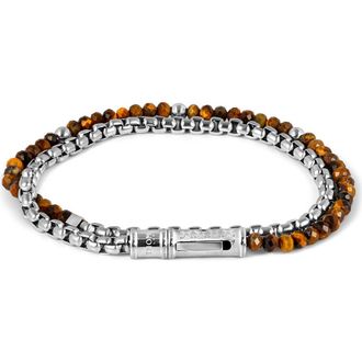 Thompson Mens Tigers Eye Double Wrap Bracelet in Brown at Nordstrom, Size Large