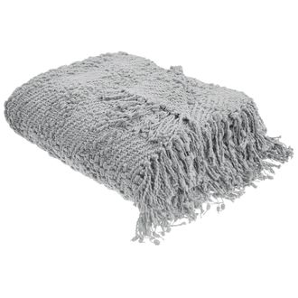 Beliani Beliani - Manta De Algod&oacute;n Tejida Colcha Con Borlas Cubrecama 220 X 240 Cm Gris Vella