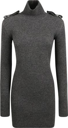 Alexander McQueen Ribbed Knit Mini Jurk - Dames - Kleedjes - Grijs - M - Wol - Kleedjes
