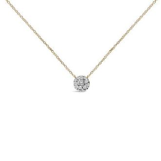 House of Brilliance 14K Yellow Gold Plated Sterling Silver 3/8 Cttw Diamond Cluster Pendant Necklace in Yellow Gold Over Silver at Nordstrom