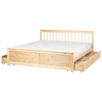 Beliani Cama Con Somier De Madera De Pino Mdf Minimalista Con Almacenaje 4 Cajones 180 X 200 Cm Marr&oacute;n Claro Olendon