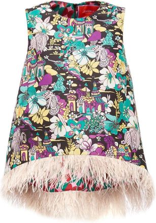 La DoubleJ La Scala feather-trim jacquard top - women - Ostrich Feather/Polyester - M - Black