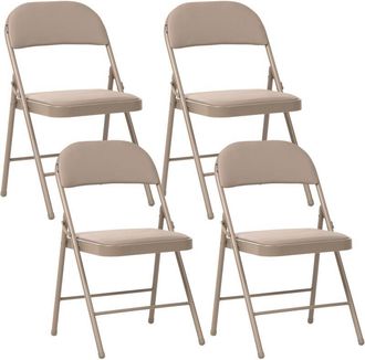 Beliani Conjunto De 4 Sillas Plegables Estructura De Metal Negro Asiento Y Respaldo Acolchados Beige Shasta