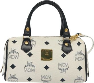 MCM Visetos Logogramme Handbag Canvas And Leather White Canvas Bag (Pre-Owned)
