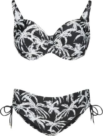 Fiorella Rubino Tropical Print Bikini met Strikjes - Dames - Bikinis - Zwart - XL - Polyester - Badmode