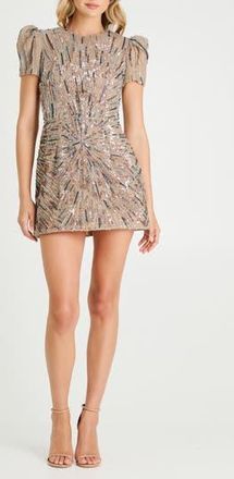 Helsi Coco Puff Sleeve MinidressCoco Sequin & Bead Embellished Puff Sleeve Minidress in Teal/Bronze at Nordstrom Rack, Size Medium