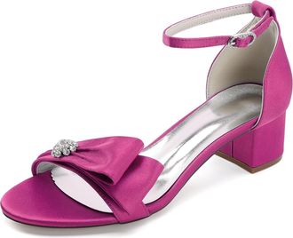 Generic Womens Block Heel Wedding Shoes Peep Toe Bridal Wedding Party Dress Low Heel 4.5Cm,Fuchsia,10 UK