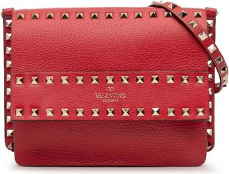 Valentino Pre-owned Cross Body Bags, female, Red, Size: ONE SIZE Pre-owned Studded Leather Shoulder Bag