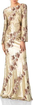 Ivonne Floral Sequin Gown with Open Back in Gold at Nordstrom, Size 10