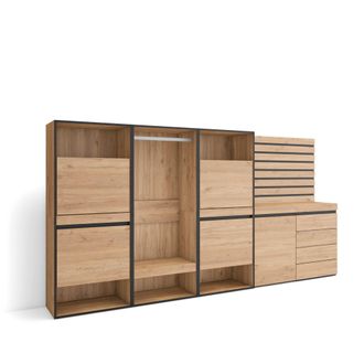 Skraut Home Zapatero, Armario Zapatos Botas, 287x145x35 Cm, Dormitorio, Habitaci&oacute;n, Vestidor Abierto, C&oacute;moda, Cajonera, Listones Decorativos, Estilo Moderno, Robl