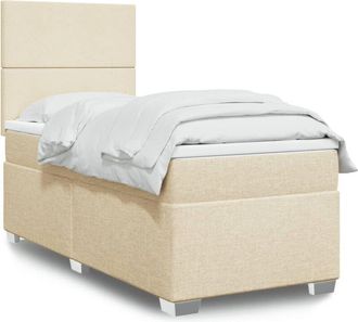 vidaXL Cama Box Spring Con Colch&oacute;n Tela Color Crema 100x200 Cm Vidaxl