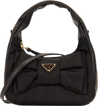 Prada Bow Shoulder Bag - Dames - Handtassen - Zwart - ONE Size - Leer - Tassen