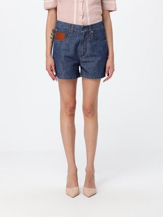Fendi Shorts in denim di cotone a cinque tasche con logo a contrasto