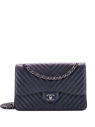 Chanel Classic Double Flap Bag Chevron Iridescent Caviar Jumbo shoulder bag - Nero