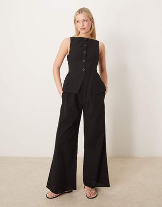 Asos button down vest jumpsuit in black