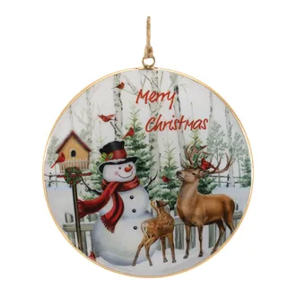 Melrose International Merry Christmas Woodland Disc Ornament (Set of 6) - White, Brown, Red