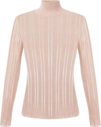 Elisabetta Franchi Truien & Vesten, Dames, Roze, XS, Polyester, Laminated Ribbed Top