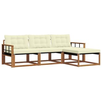 vidaXL Conjunto De Sof&aacute;s De Exterior Con Coj&iacute;n 4 Pcs Natural Y Crema Vidaxl