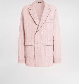 Dolce & Gabbana Crinkled Striped Fabric Shirt-style Vanity Robe - Man Shirts Multicolor 48