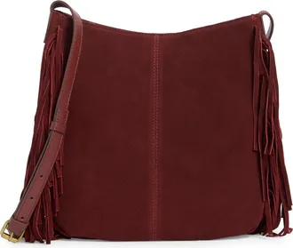 Lucky Brand Bran Nyra Suede Fringe Crossbody Bag in Red Dahlia at Nordstrom Rack