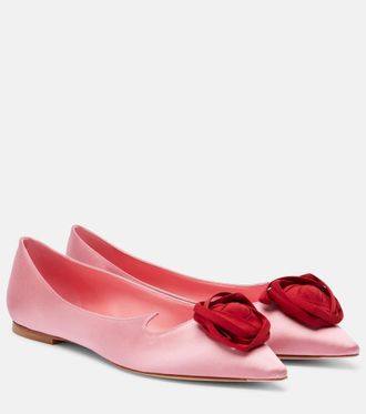 Roger Vivier I Love Viver floral-appliqué satin ballet flats