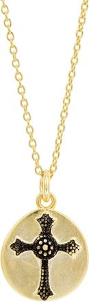 Savvy Cie Jewels GOLD PLATED CROSS MEDALLION PENDANT NECKLACE