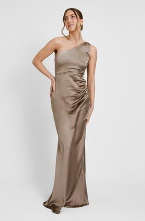 Six Stories One Shoulder Gathered Bridesmaid Dress in Truffle at Nordstrom, Size 12