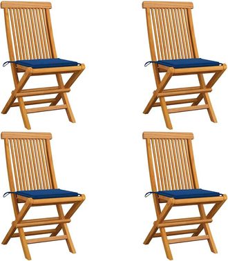 vidaXL Vidaxl - Sillas De Jard&iacute;n 4 Uds Con Cojines Azul Real Madera De Teca