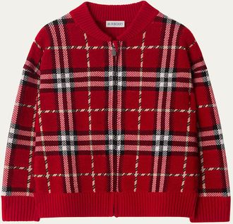 Burberry Kids Duncan Check Cardigan Sweater, Size 3-14