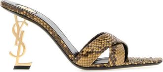 Saint Laurent Brown Animal Print Mules