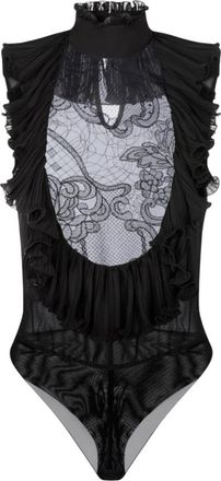 Elisabetta Franchi Bodysuit in Georgette en Kant - Dames - Bodies - Zwart - S - Polyester - Tops