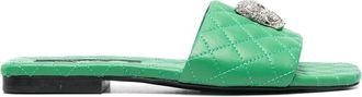 Philipp Plein Crystal Skull matelass&eacute; slides - women - Calf Leather/Calf Leather/Calf Leather/Rubber - 35 - Green