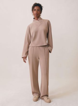 Reiss Taupe Neutral Premium Interlock Wide-leg Joggers, Xsl