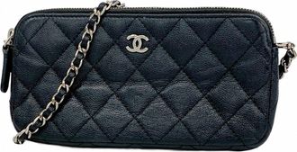 Chanel Black Grained Calfskin Chain/Shoulder Wallet (Pre-Owned)
