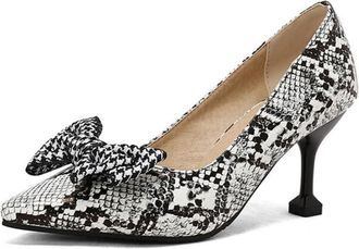 Generic Womens Pointed Toe Office Shoes with Bow Slip on Dress Pumps Sexy High Heel Formal Shoes,Snake Print,10.5 UK