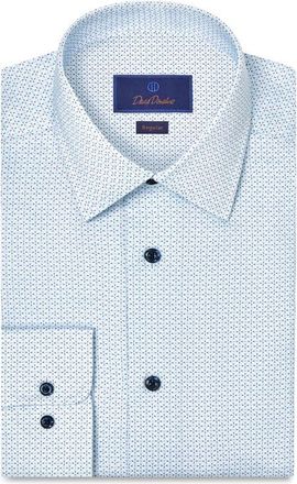 David Donahue Regular Fit Geometric Print Cotton Dress Shirt in White/Blue at Nordstrom, Size 15.5 - 32