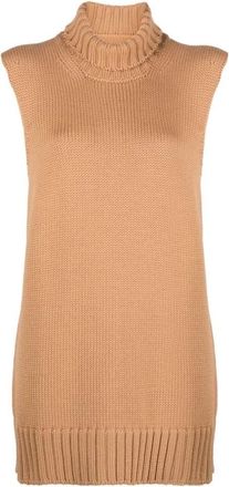 Jil Sander Wollen Gebreide Vest - Dames - Coltruien - Beige - M - Wol - Truien & Vesten