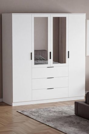 Home Discount Vida Designs Trega 4 Door 3 Drawer Mirrored Wardrobe Storage Furniture in White