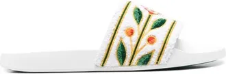 Casablanca Slippers Floral Design Embroidered Terry
