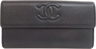 Chanel Black Leather Long Wallet (Bi-Fold) (Pre-Owned)