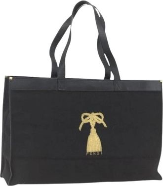 Fendi Pre-owned Tote Bags, female, Black, Size: ONE SIZE Pre-owned Canvas Tote Bag
