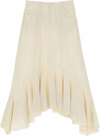 Dixie Womens Frayed Hem Hi Low Ruffle Skirt In Vanilla