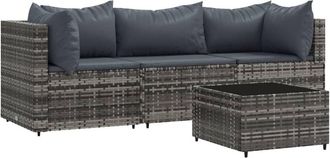 vidaXL Set De Muebles De Jard&iacute;n 4 Pzas Y Cojines Rat&aacute;n Sint&eacute;tico Gris Vidaxl