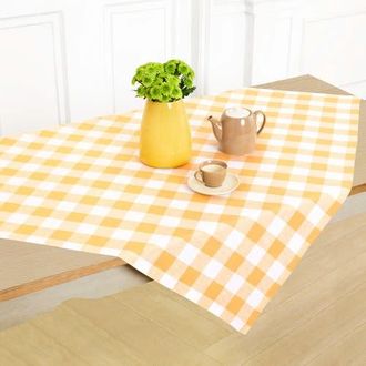 Solino Home Linen Table Throw 52 x 52 Inch for Dining Table, Holiday and Everyday Table Decor - Buffalo Check in Mustard And White at Nordstrom, Size