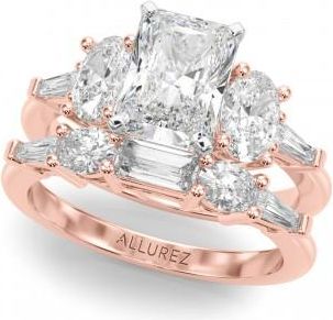 Allurez Radiant Moissanite Diamond Engagement Ring Bridal Set 14K Rose Gold (4.93ct)