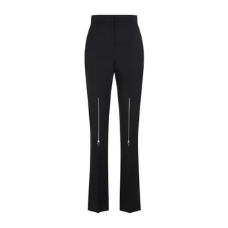 Alexander McQueen Wollen Tailored Broek - Dames - Wijde Broeken - Zwart - L - Wol - Broeken