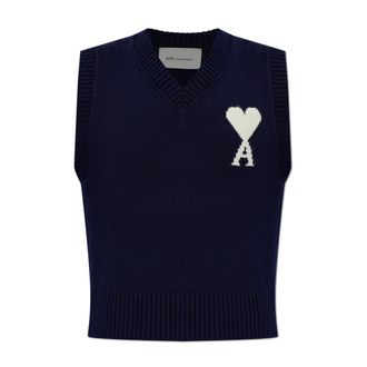 Ami V-neck Knitwear, female, Blue, Size: S V-Neck Vest