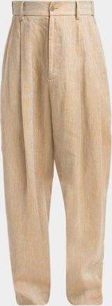Giorgio Armani Men & apos;s Linen Oversized Straight-Leg Pleated Pants