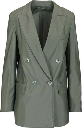 Max Mara Double-breasted wollen en zijden blazer - Dames - Jassen - Groen - Maat: XS Zijde
