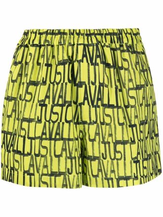 Just Cavalli Shorts met logoprint - Geel